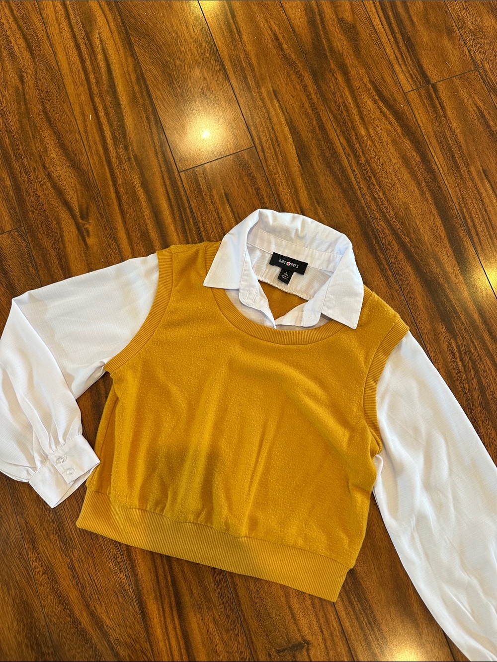 Amy Byer Mustard Yellow Sweater Vest with White Collar Detail